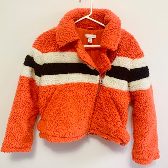 Topshop Orange Striped Teddy Sherpa Jacket - Picture 4 of 8